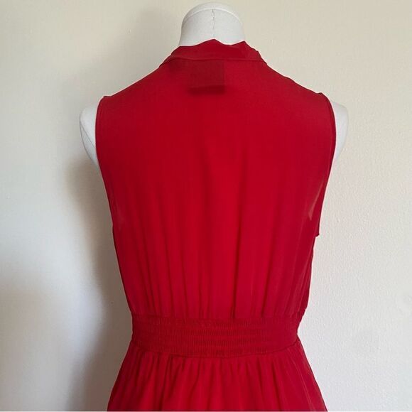 Anthropologie Girls From Savoy Ruffled Oska Red Silk Dress Size 6 - Picture 9 of 16